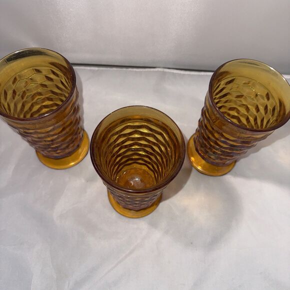 Vintage Indiana Glass Whitehall Cubist Amber Iced Tea Footed Glass Tumbler 3 - Picture 2 of 8